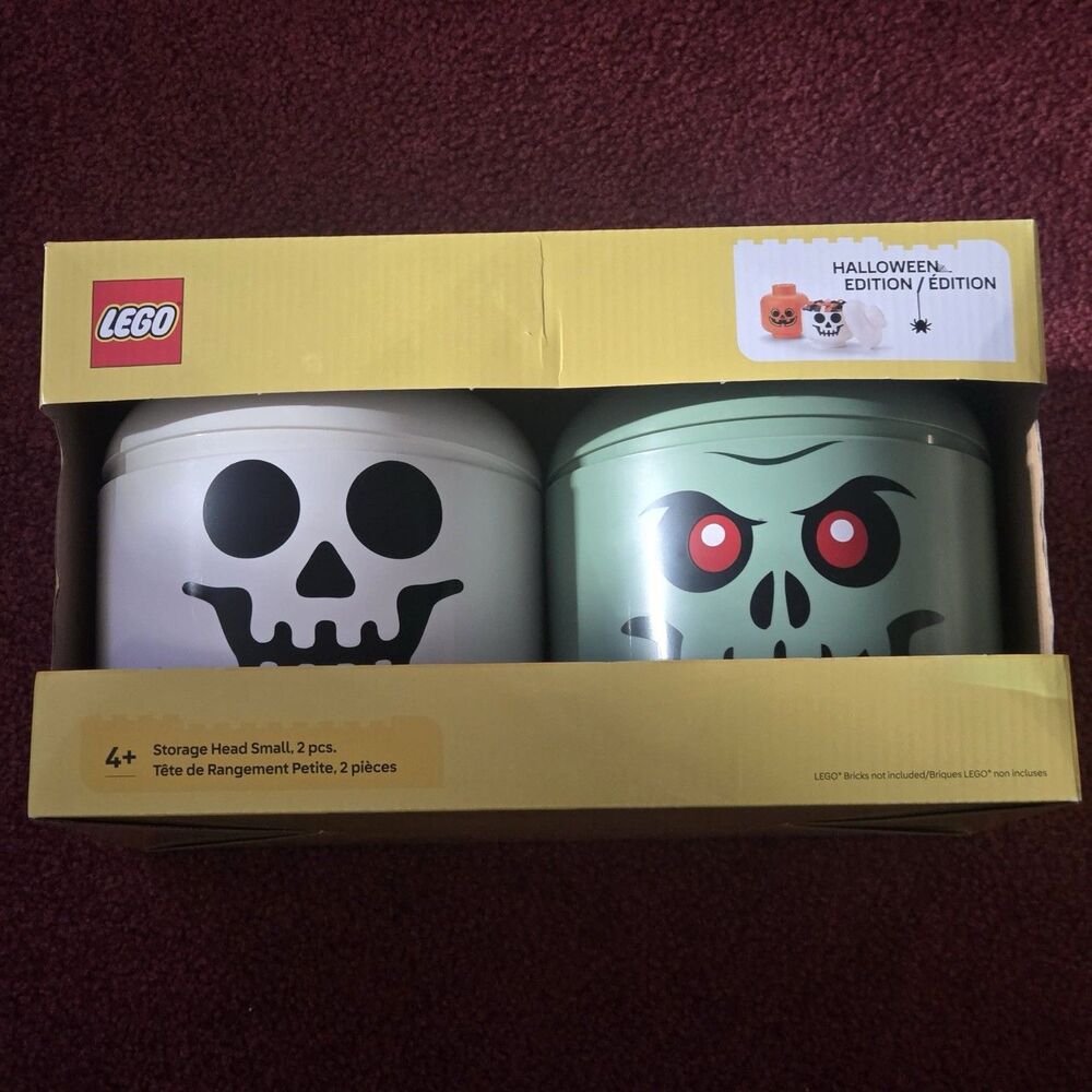 Lego Halloween Edition Small 2 Piece Set Zombie & Skeleton Storage Heads